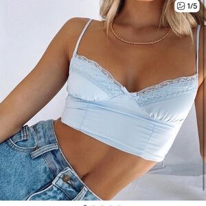 Princess Polly Light Blue Lace Trim Crop Top